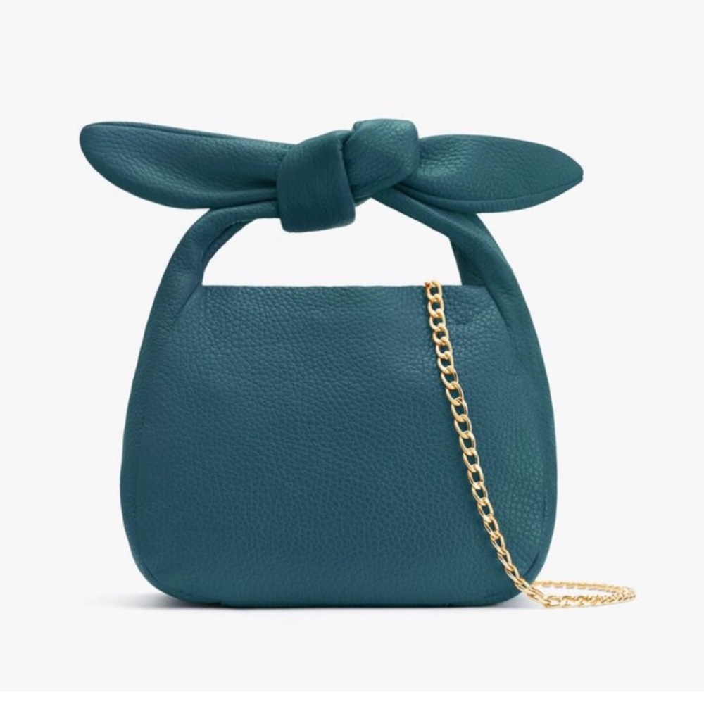 NWT Cuyana Mini Bow Bag in smooth pebbled leather color Jade